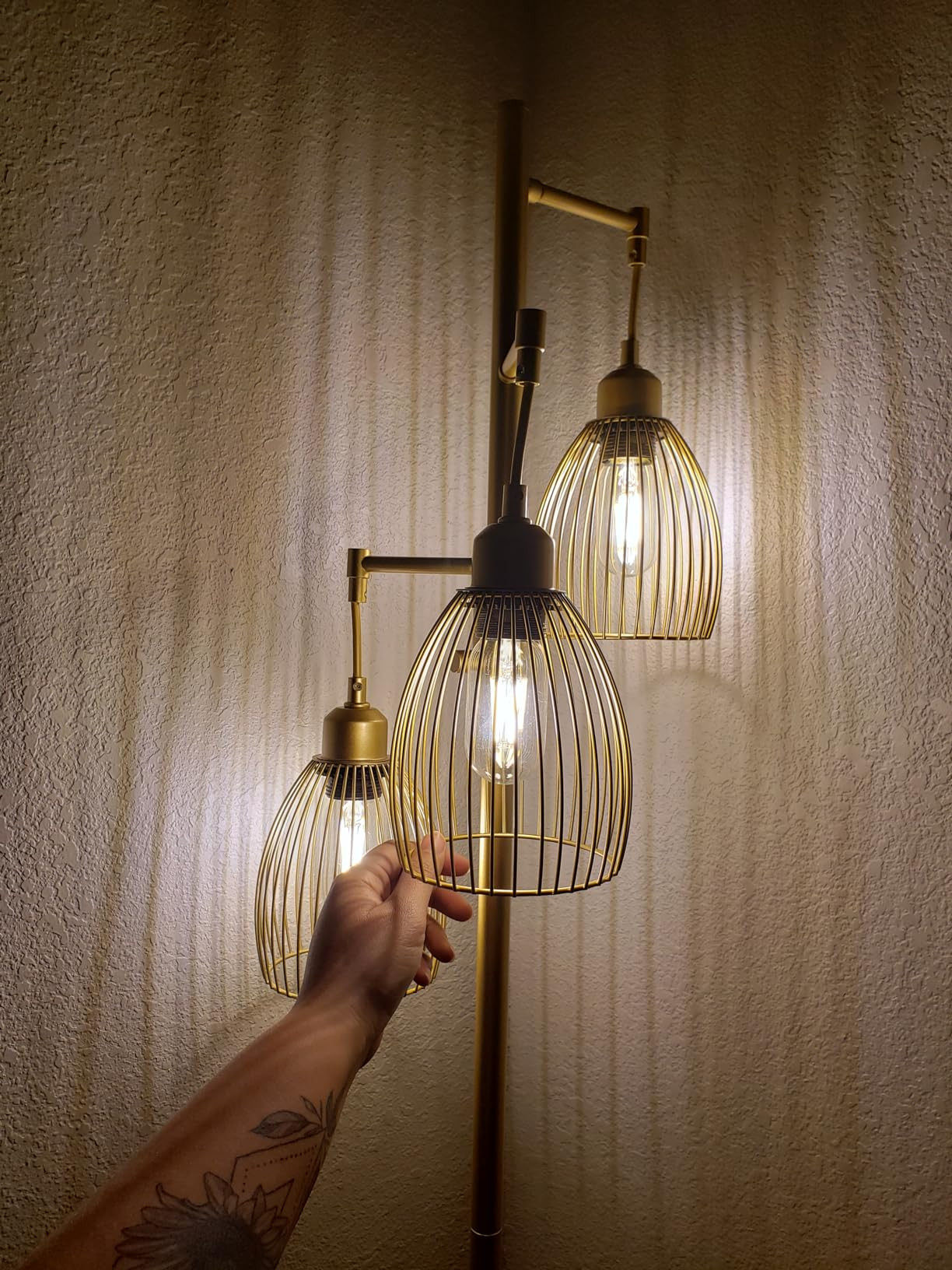 Dimmable Industrial Floor Lamps for Living Room, Gold Tree Standing Tall Lamps with 3 Elegant Tea... | Amazon (US)