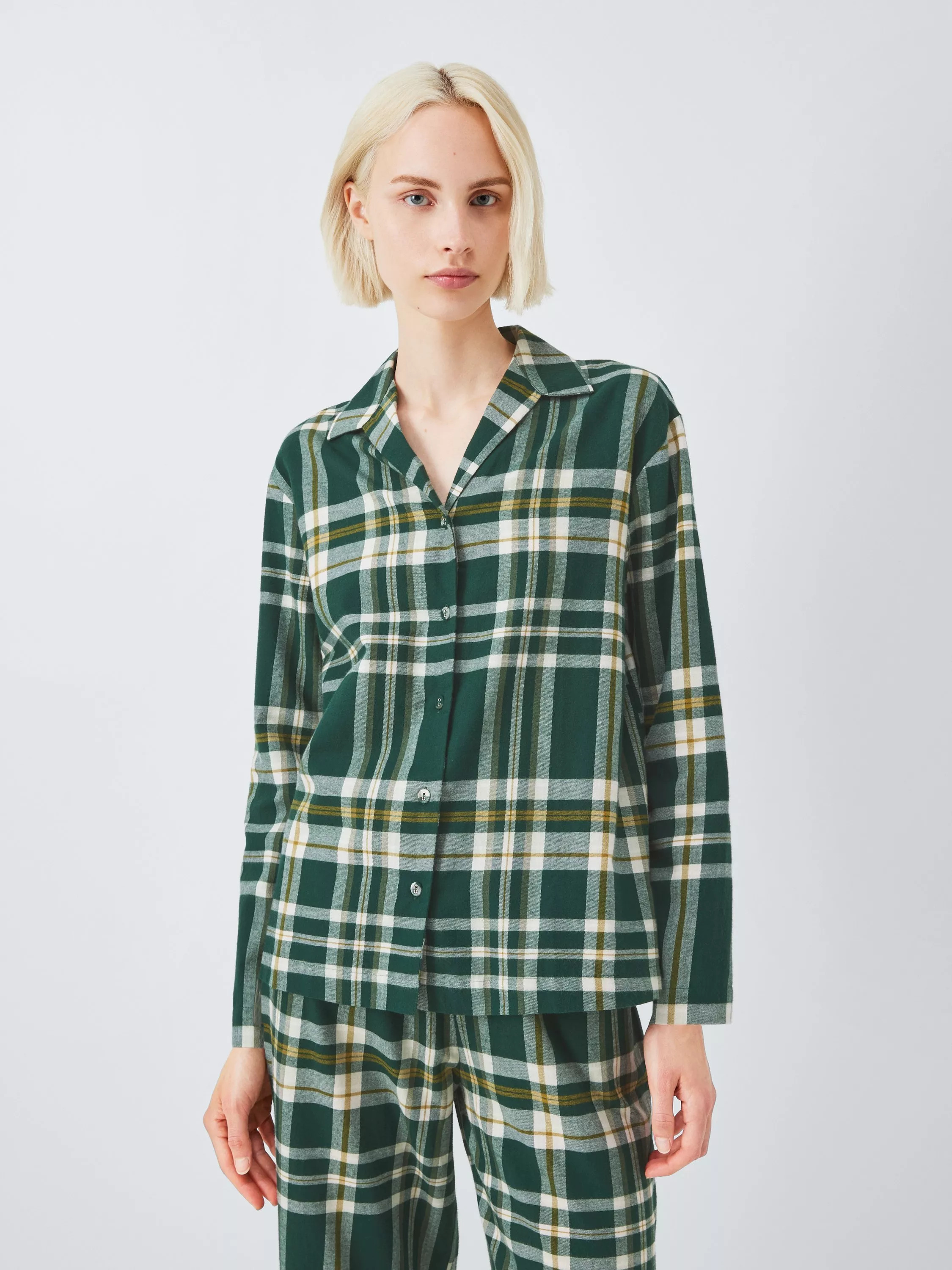 John Lewis Plaid Check Brushed Cotton Pyjama Shirt, Green | John Lewis (UK)