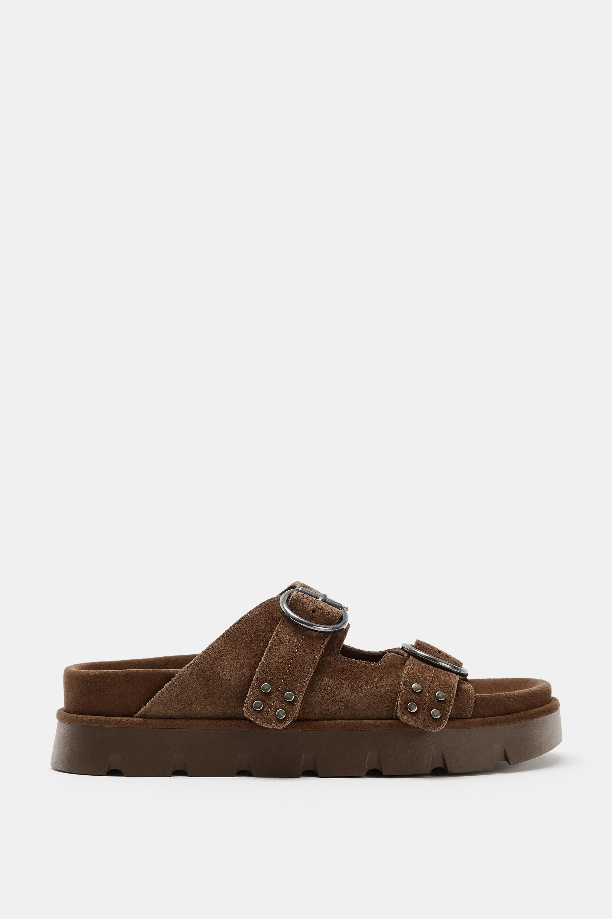 BUCKLED PLATFORM SPLIT SUEDE SANDALS | Zara IT