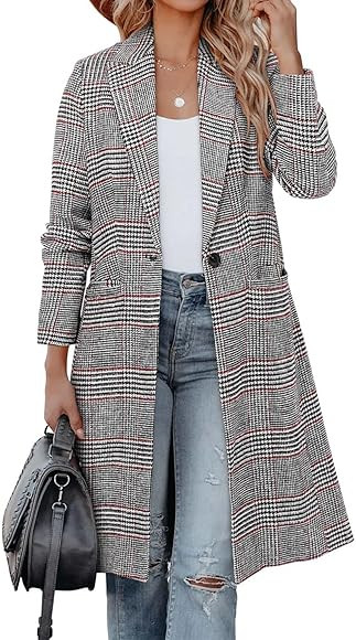 CHICZONE Women's Notch Lapel Double Breasted Mid Long Pea Coat Wool Blend Overcoat Winter Outwear | Amazon (US)