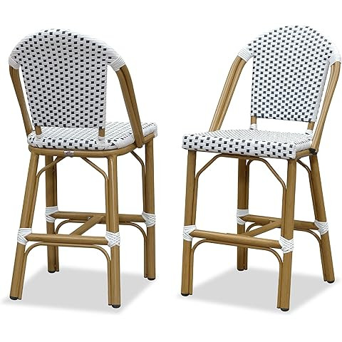 PURPLE LEAF French Counter Height Bar Stool Set of 2 25" Bamboo Print Finish Patio Bar Chairs wit... | Amazon (US)