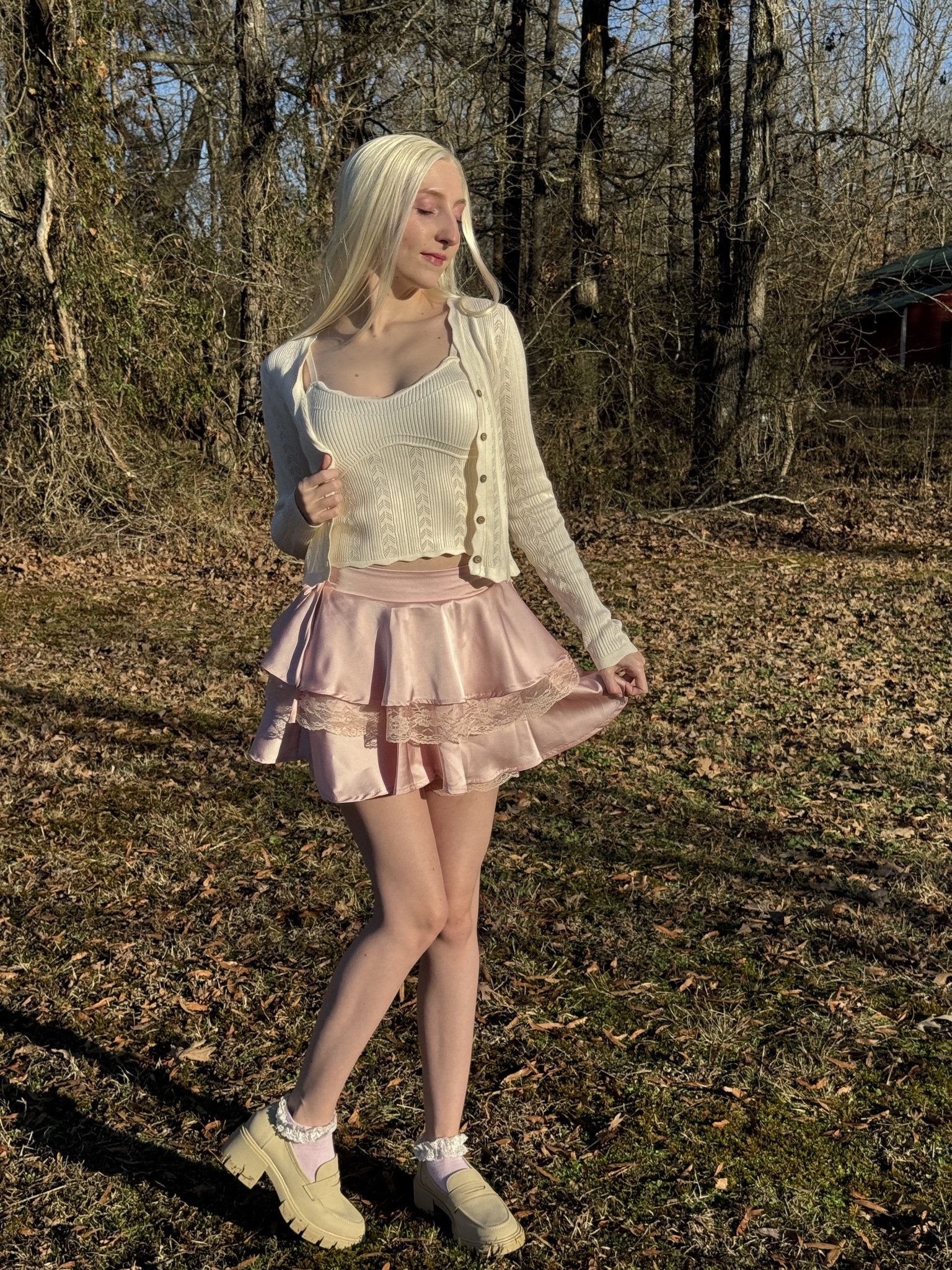 Wearing a beautiful pointelle cardigan and tank top set in size XS. Paired with a pretty pink skirt with lace details in size Small. Along with beige loafers that fit TTS and lace ruffle socks. Below I have linked many options to create an outfit similar to mine! 💕

#LTKfindsunder50 #LTKSeasonal #LTKfindsunder100