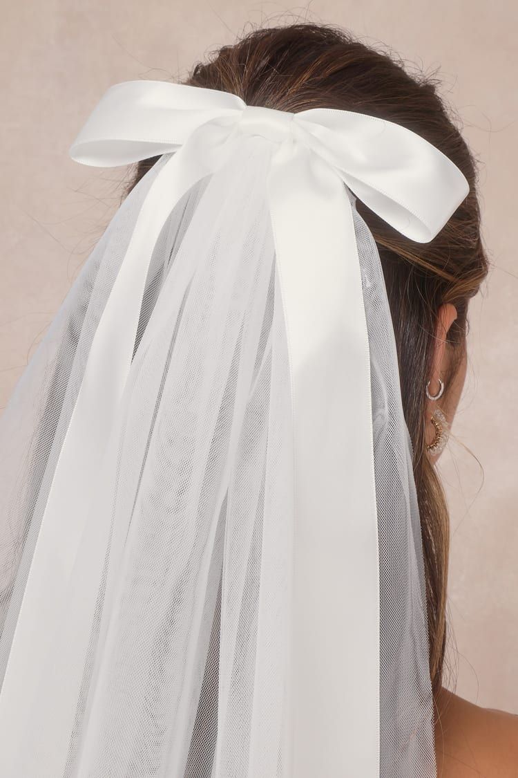 Dreamy Adoration White Satin Bow Hair Clip Veil | Lulus