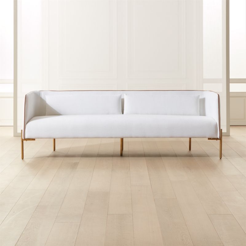 Colette White Sofa with Faux Leather Piping + Reviews | CB2 | CB2