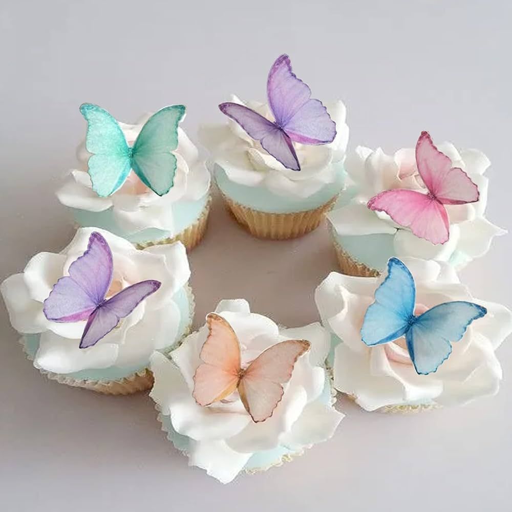 GEORLD Edible Wafer Paper Butterflies Set of 48 Purple Colorful Cake Decorations, Cupcake Topper ... | Amazon (US)