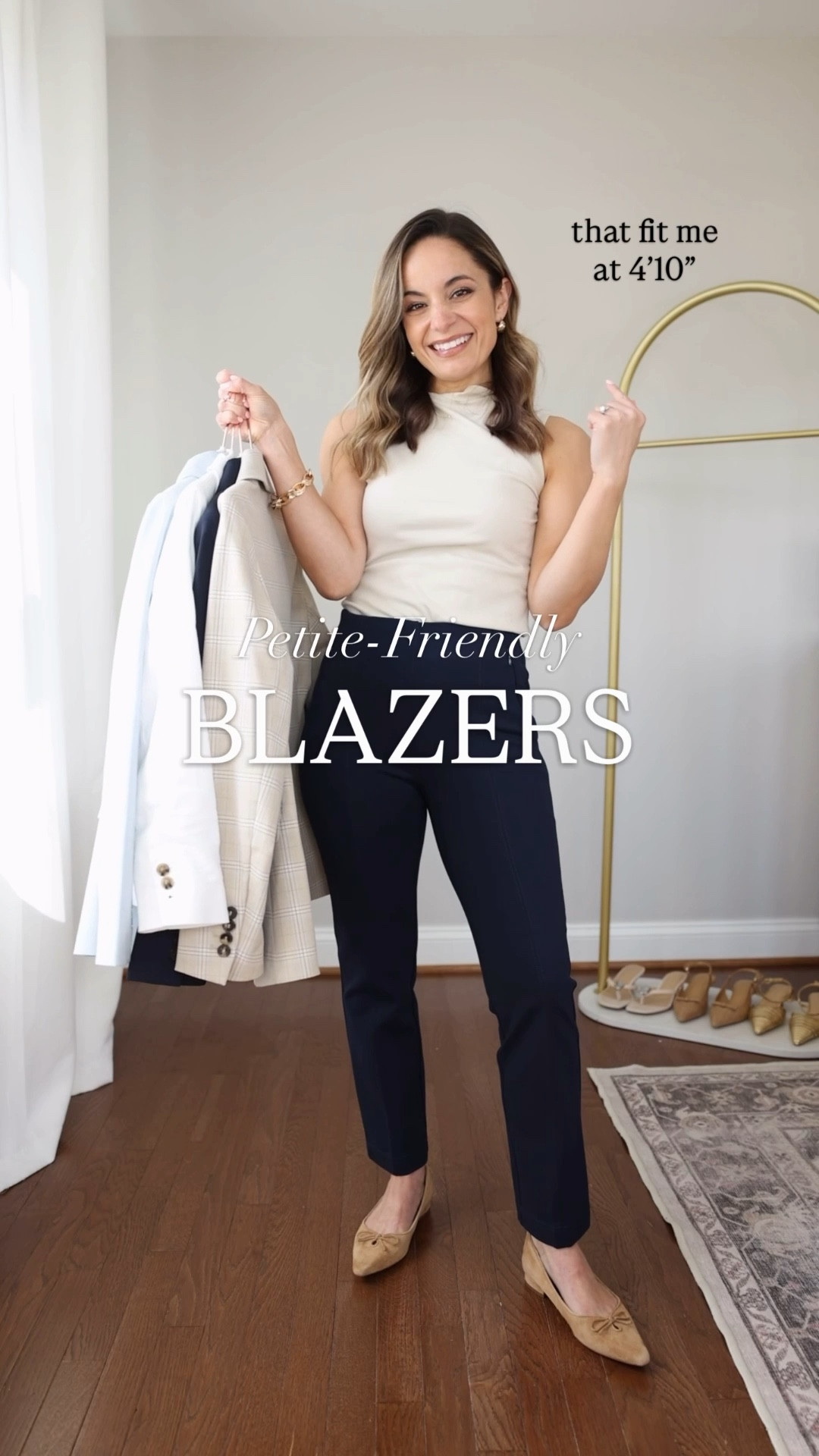 Petite-friendly blazers! 

Outfit 1 
Blazer (Ann Taylor): petite 00 
Top (WHBM): xxs in pumice 
Pants (LOFT): petite xxs 
Shoes (Sam Edelman): true to size 

Outfit 2 
Blazer (WHBM): petite 00 
Pants (Aritzia): 2xs short - 28” inseam in short | in admiral
Top (Aritzia): xxs 
Shoes (Sam Edelman): true to size 

Outfit 3 
Blazer (BR Factory): petite xxs/00 
Dress (WHBM): petite 00 - runs small across hips 
Shoes (Sam Edelman): true to size

Outfit 4 
Blazer (J.Crew Factory): petite 00
Pants (BR Factory): petite xxs - 27.5” inseam in petite 
Top (Kohl’s): xs 
Shoes (Sam Edelman): true to size

My measurements for reference: I’m 4’10” and 105lbs. My bust, waist, and hip measurement is 32”, 24”, and 36”.

#LTKPetite #LTKWorkwear