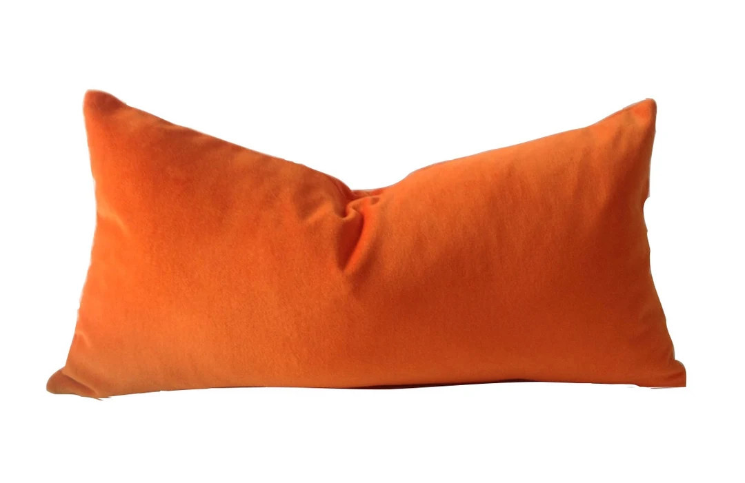 Orange Cotton Velvet Pillow Cover Decorative Accent Bolster Pillows invisible Zipper Closure knif... | Etsy (US)