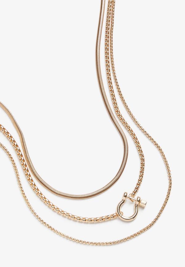 Gold Charm Triple Layered Necklace | Maurices