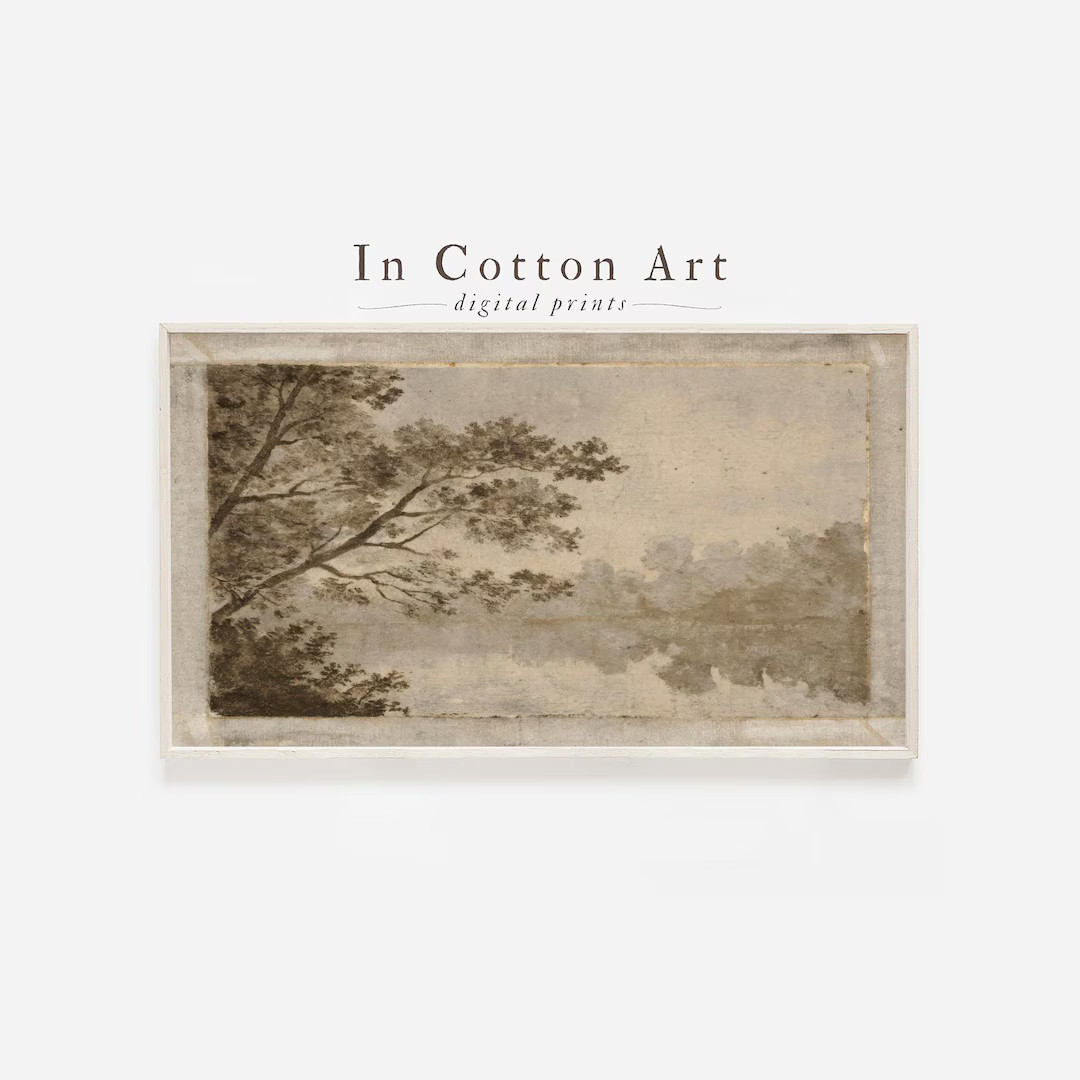 Vintage Tree Landscape Frame TV Art, Neutral Rustic Countryside Digital Download, Antique Sepia N... | Etsy (US)