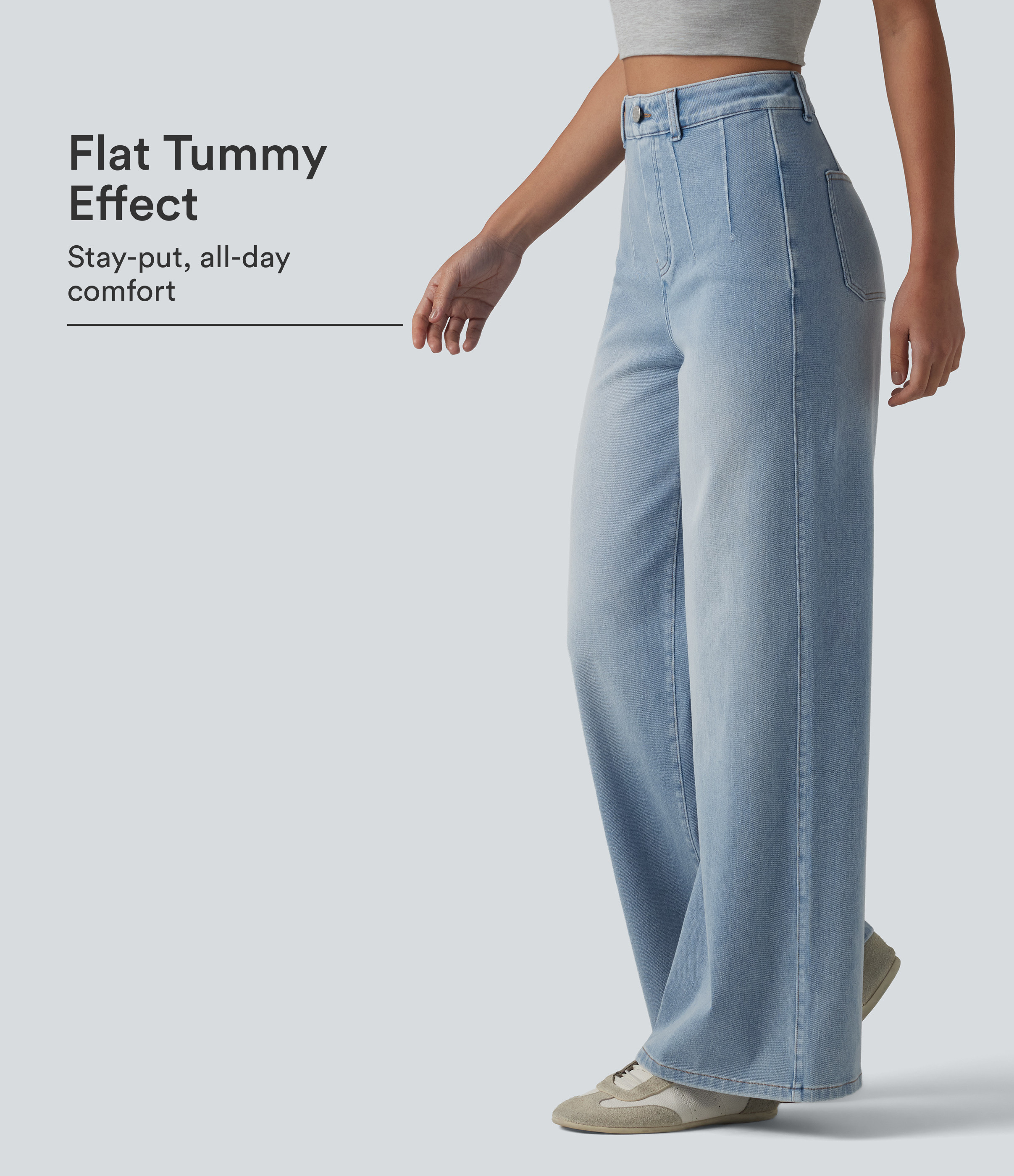 Halara Flex™ High Waisted Tummy Control Wide Leg Casual Jeans with Pockets | HALARA