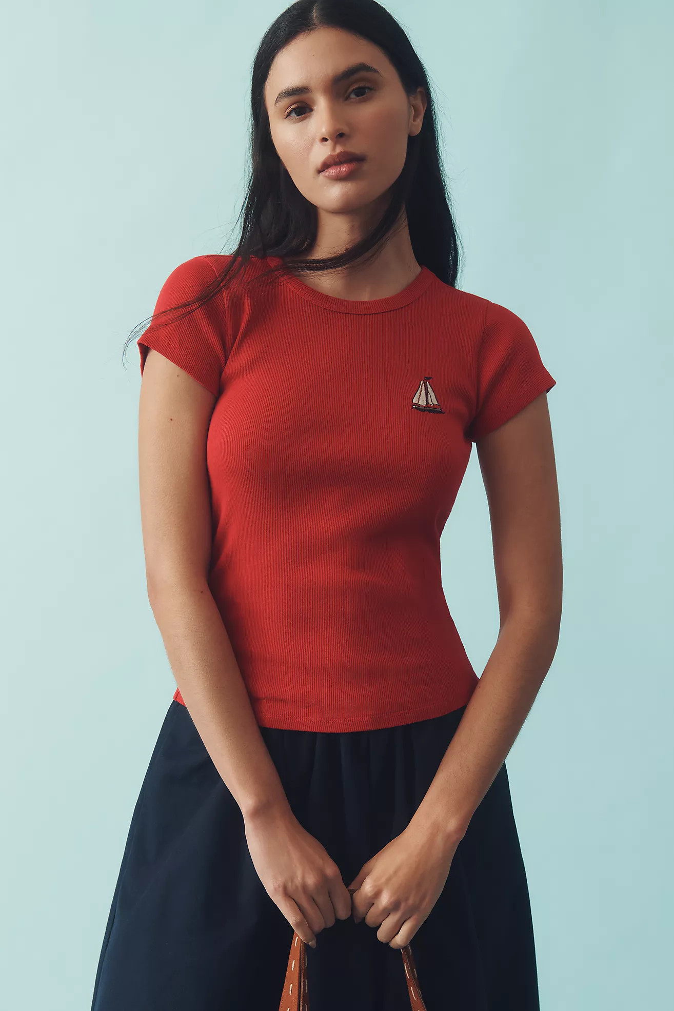 Maeve Embroidered Baby Tee | Anthropologie (US)