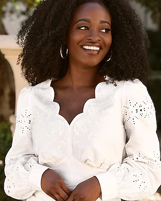 Embroidered Eyelet Sleeve Cropped Top | Express