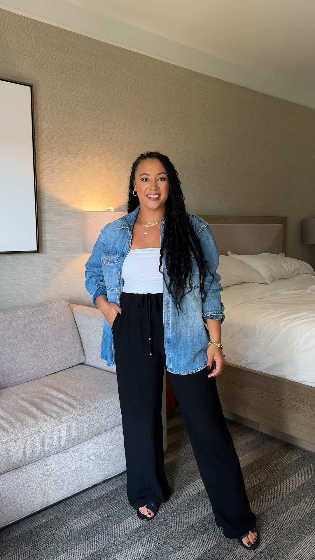 Wearing a large in all pieces button down fits oversized! Stock photo shows green on pants but when you click select black I own them in black, green and cream #target #targetstyle #comfystyle 