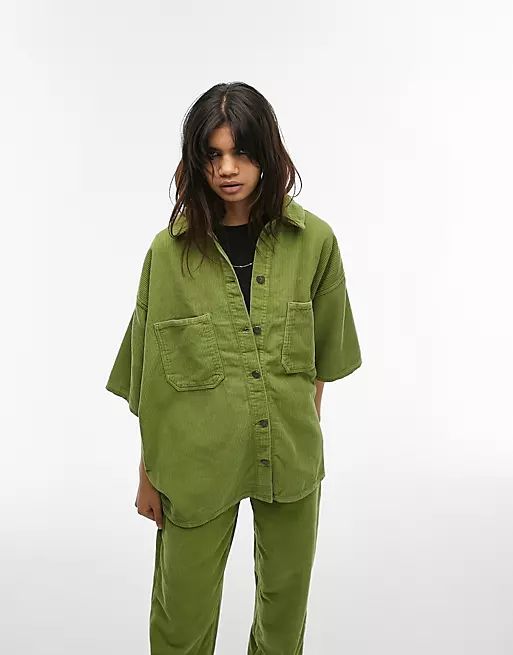Topshop shacket in green cord - part of a set | ASOS (Global)