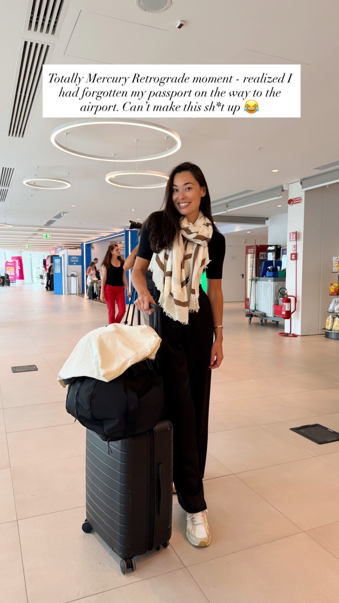 Travel outfit for my red eye to Rome. Toteme brown scarf, silk pants, luggage.

#LTKootd #LTKdayinmylife #LTKTravel