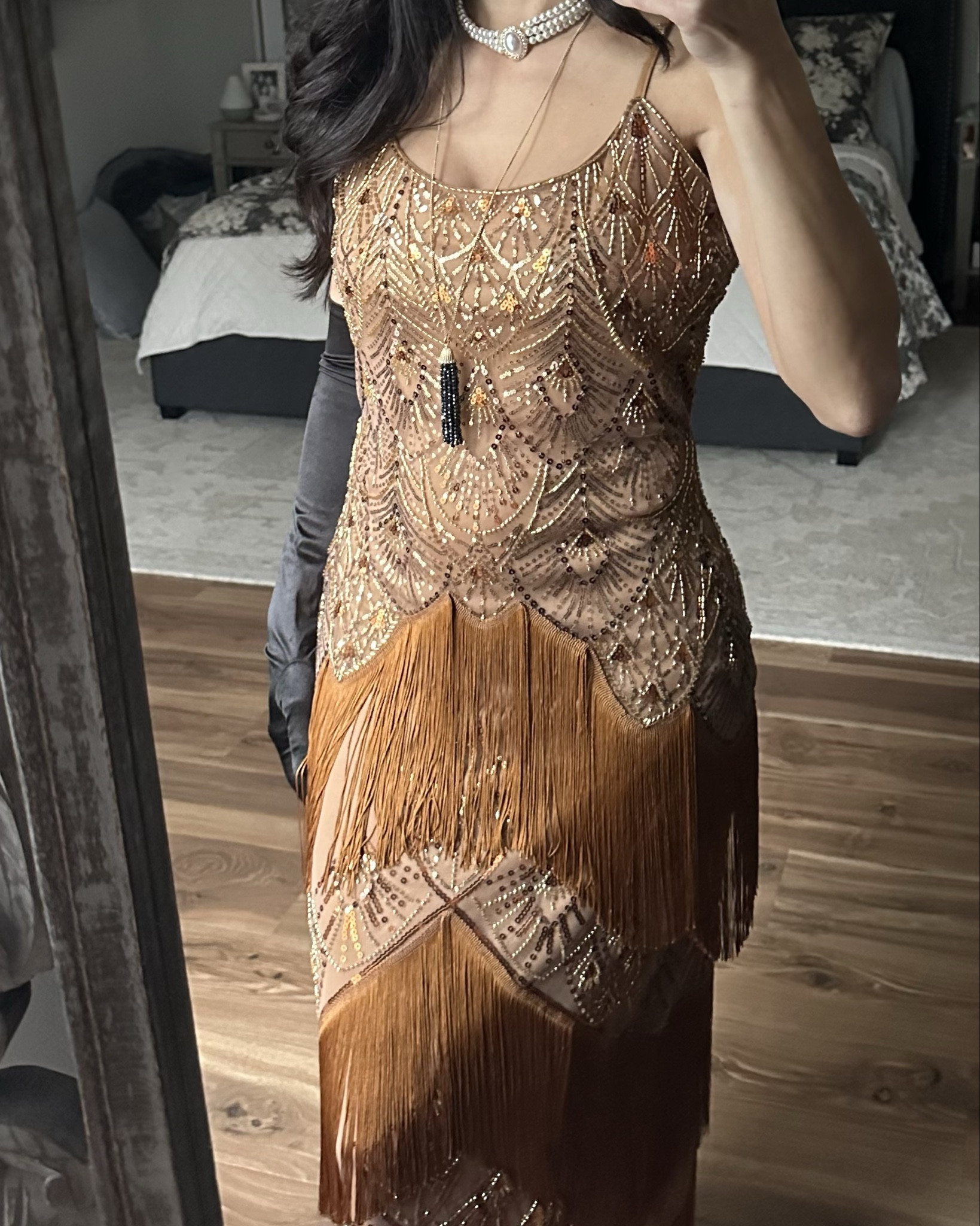 A Murder Mystery dinner party // 1920s golden fringe flapper dress, adjustable straps, wearing a size 4. 

#LTKstorytime #LTKGiftGuide #LTKootd