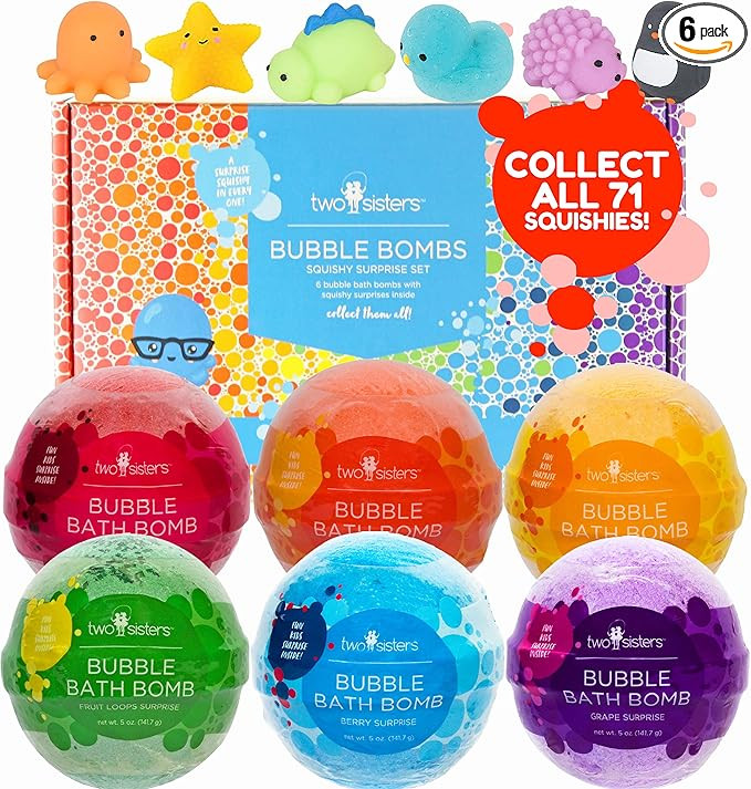 Squishy Bubble Bath Bombs for Kids with Surprise Squishy Toys Inside by Two Sisters. 6 Large 99% ... | Amazon (US)