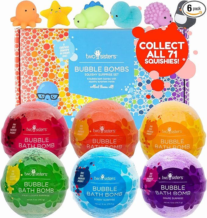 Squishy Bubble Bath Bombs for Kids with Surprise Squishy Toys Inside by Two Sisters. 6 Large 99% ... | Amazon (US)