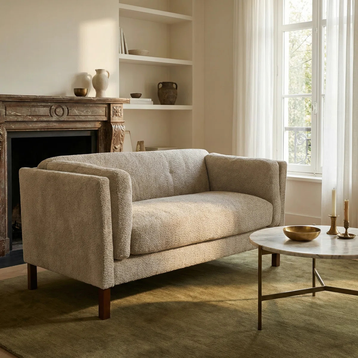 Ashbourne 58'' Wide Mid-Century Modern Boucle Upholstered Sofa with Birch Wood Legs | Wayfair North America