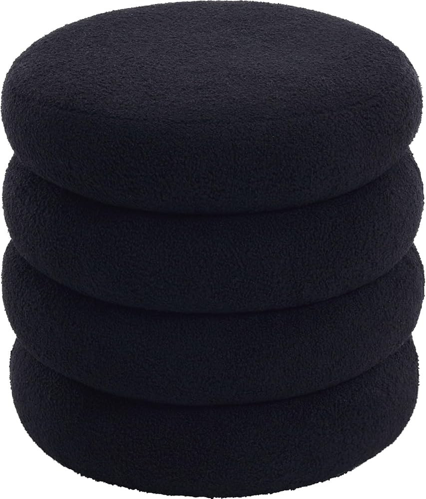 Flouki 20.1'' Storage Ottoman Round, Sherpa Pouf Ottoman Foot Rest with Removable Lid, Modern Bla... | Amazon (US)