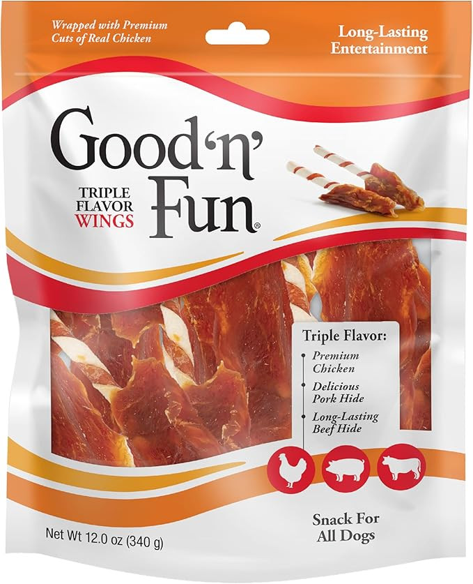 Good ‘n’ Fun Triple Flavor Wings Chews for All Dogs, 12 Ounces, Treat Your Dog to Long-Lastin... | Amazon (US)