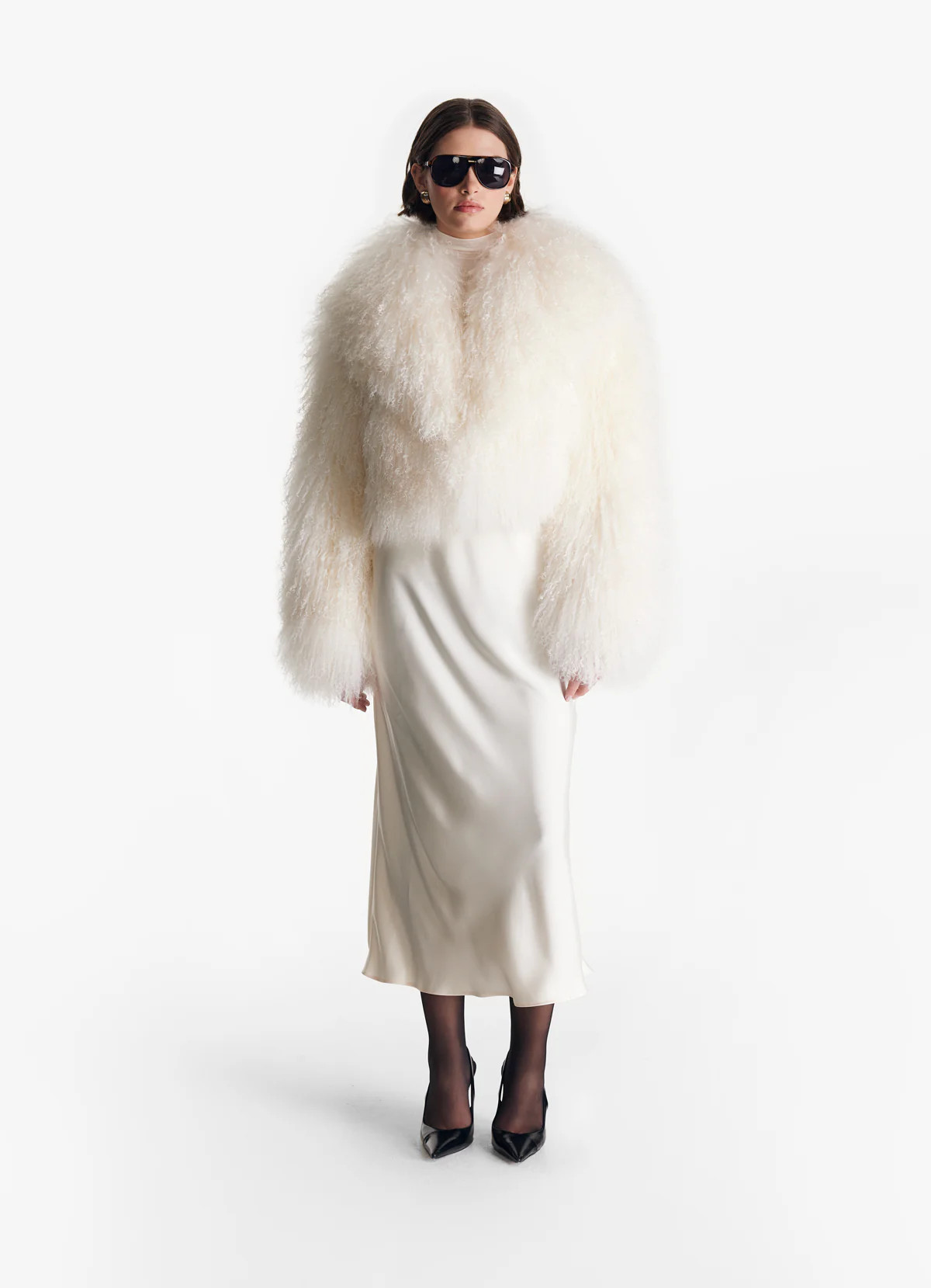 White Mongolian Cropped Coat | DE SAVARY LONDON
