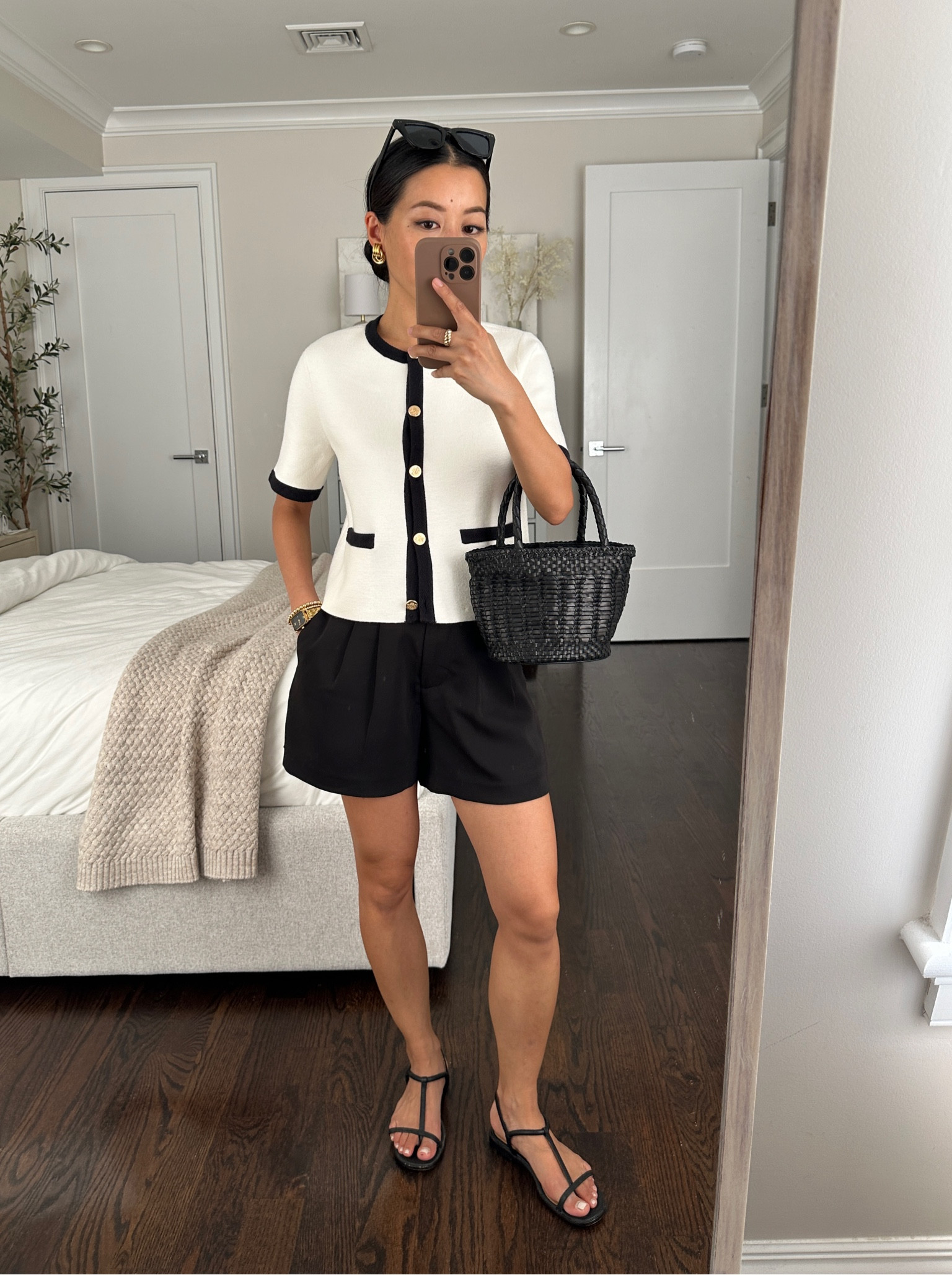 Cardigan on sale + extra 15% off with AFJEAN

Easy smart casual outfit with shorts 
• Abercrombie cardigan xxs - love this! Slightly cropped, boxier modern fit 

• Quince shorts 0 - Wrinkle resistant crepe fabric, stretch back, and the perfect length. 0 fits a little loose on me (I need to wear these belted) but is TTS compared to other brands. 

Size 0 measures 13” across the waist when lying flat and unstretched with a 10” rise and 4.5” inseam. 

• Madewell sandals 5.5 - these have become a staple for me this summer!

• J.Crew bag, sold out but I linked similar styles 

#LTKsalealert #LTKSeasonal #LTKfindsunder50