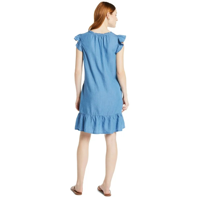 Time and Tru Women's Split Neck Dress with Flounce Hem, Sizes XS-XXXL - Walmart.com | Walmart (US)
