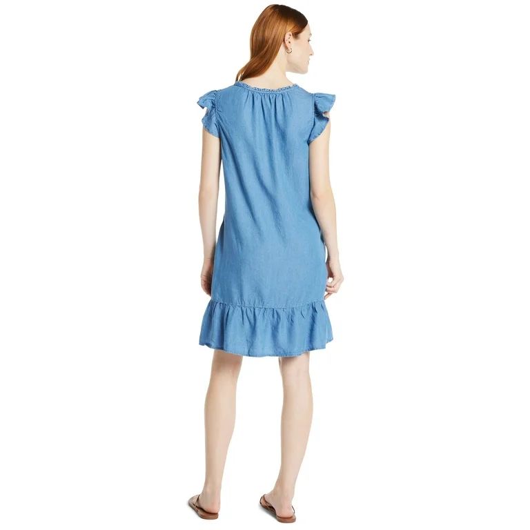 Time and Tru Women's Split Neck Dress with Flounce Hem, Sizes XS-XXXL - Walmart.com | Walmart (US)