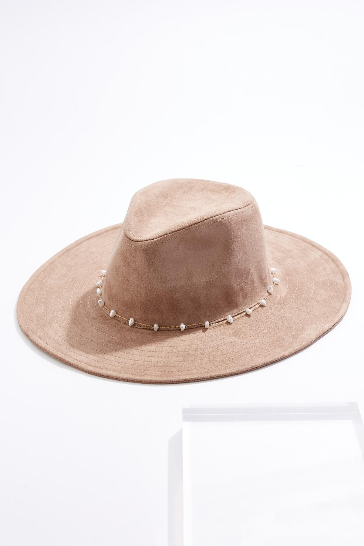 Delicate Pearl Faux Suede Panama Hat | Cato Fashions
