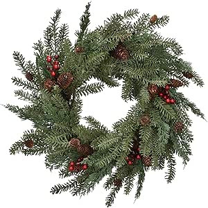 Cloris Art Christmas Wreaths for Front Door - 22 Inch Pine/Red Berry Wreath, Outdoor Christmas Wr... | Amazon (US)