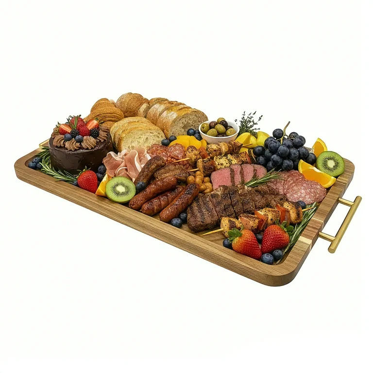 Wood Serving Tray with Gold Handles, 22x13in Large Ottoman Tray, Food Tray for Breakfast, Coffee ... | Walmart (US)