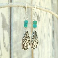Green Turquoise Earrings. Genuine Silver Floral Design Dangle & Earrings.sundance Style Jewelry | Etsy (US)