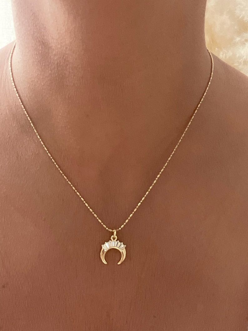 Crescent Moon Necklace, Gold Horn Necklace, Crescent Horn Necklace, Summer Necklace, Minimalist N... | Etsy (US)
