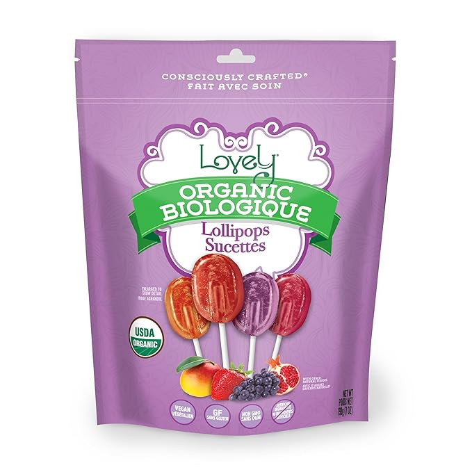 Lovely Candy Co. Organic Lollipops, Individually Wrapped, 7oz (1-Pack) | Vegan, Gluten-Free, Non-... | Amazon (US)