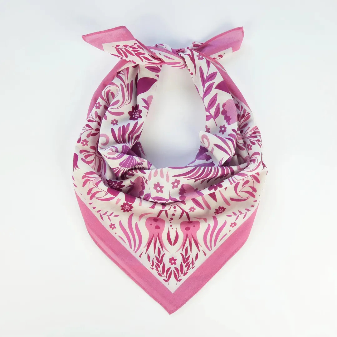 Fuchsia Floral Hot Pink Cotton Voile Bandana Originally Designed Boho Flower Wrap Soft Pastel Bot... | Etsy (US)