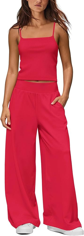 Panadila Womens 2 Piece Sets Summer Travel Lounge Set Spaghetti Strap Tank Top with Built in Bra ... | Amazon (US)