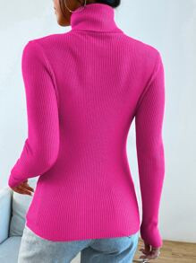 Seusyu Women's Casual Solid Color Turtleneck Slim Fit Long Sleeve Sweater, Autumn/Winter | SHEIN