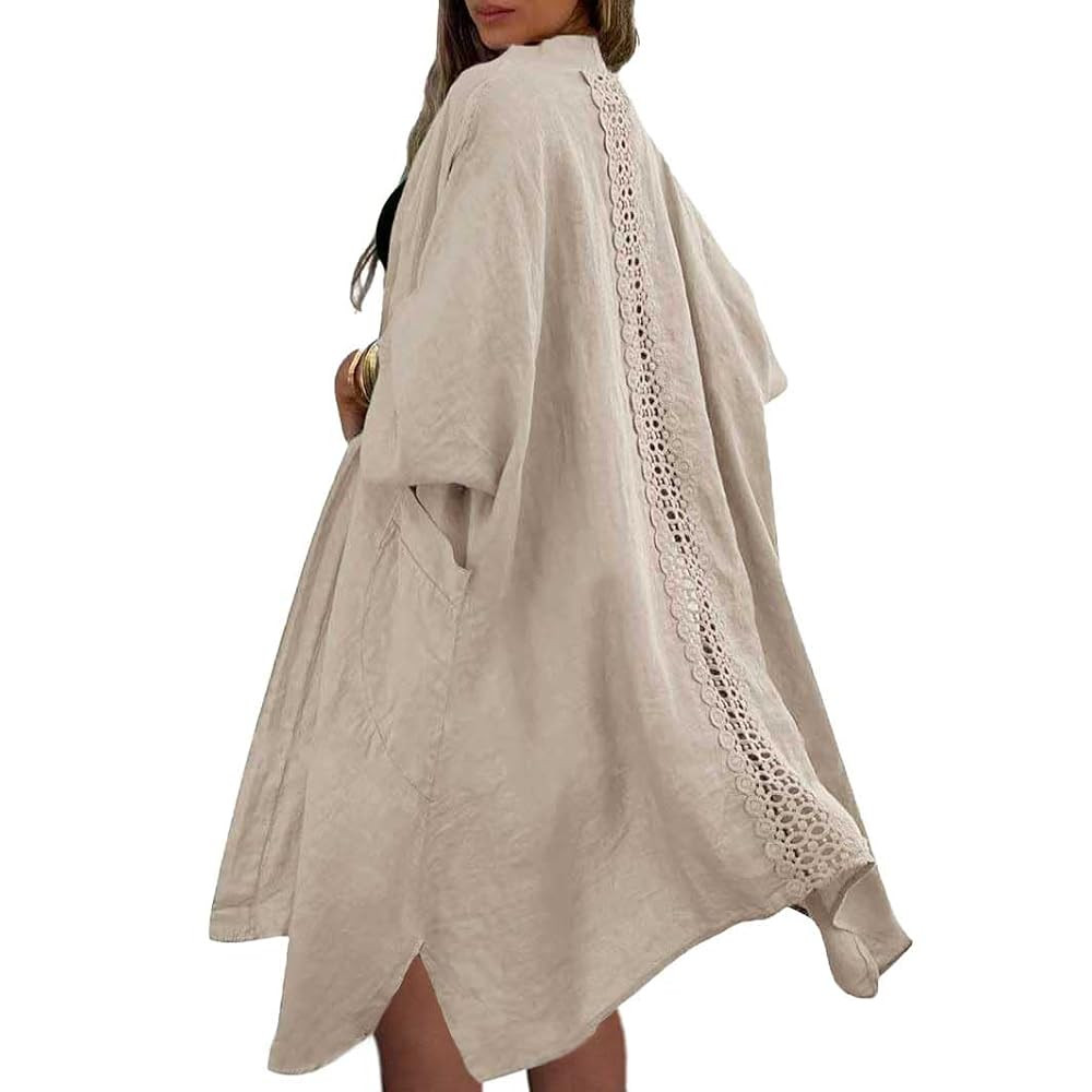 chouyatou Women's Boho Crochet Eyelet Open Front Irregular Long Cotton Beach Coverup Cardigan Shi... | Amazon (US)