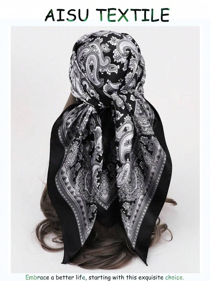 1pc 90CM Paisley Printed Ladies Bandana Simulated Silk Headband Wrapped Chest Bandana,Hair Band,H... | SHEIN