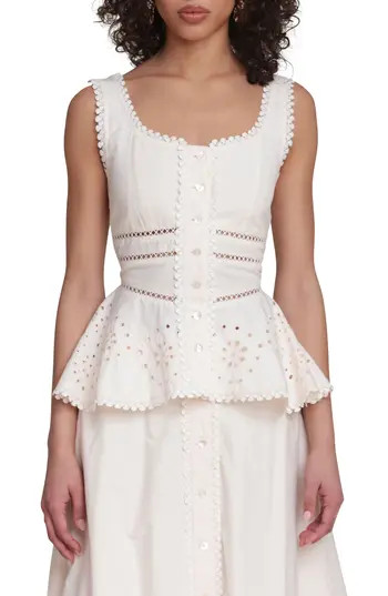 Avec Les Filles Eyelet Peplum Cotton Tank in Cream at Nordstrom Rack, Size Large | Nordstrom Rack
