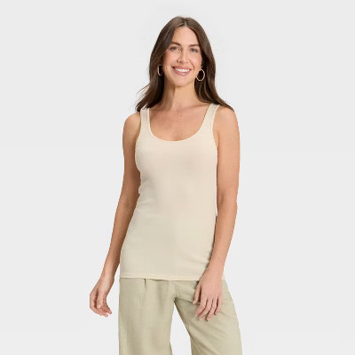Women's Slim Fit Layered Tank Top - A New Day™ Cream S | Target