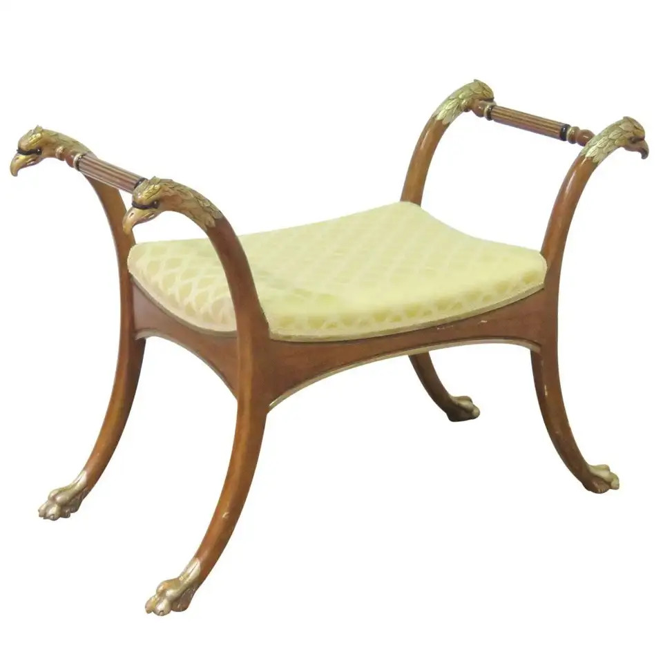 Regency Style Upholstered Bench with Eagles Heads | 1stDibs