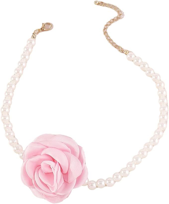 YOOSMATIC Flower Choker Flower Choker Necklace Pearl Choker Necklace for Women Lady Fashion Outfi... | Amazon (US)