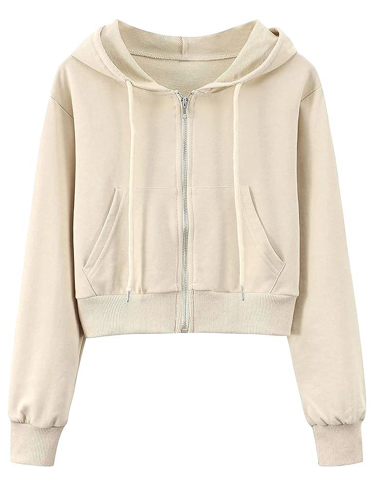 Hooever Womens Cute Workout Cropped Zip Up Drawstring Hoodie Sweatshirt Jacket | Amazon (US)
