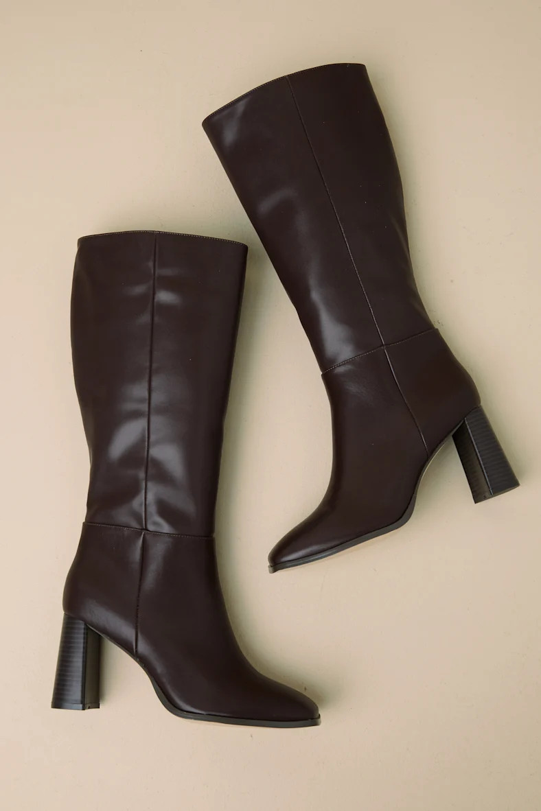 Reelee Chocolate Square Toe Knee-High Boots | Lulus
