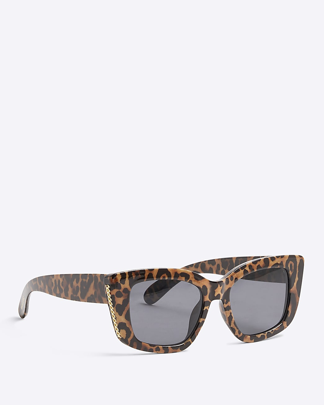 Beige Leopard Mid Size Chain Metal Sunglasses | River Island UK & IE