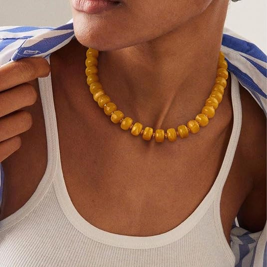 Beaded necklace for Women Boho Bead Gemstone Chunky Necklace Big Bead Necklace Fashion Trendy Sum... | Amazon (US)