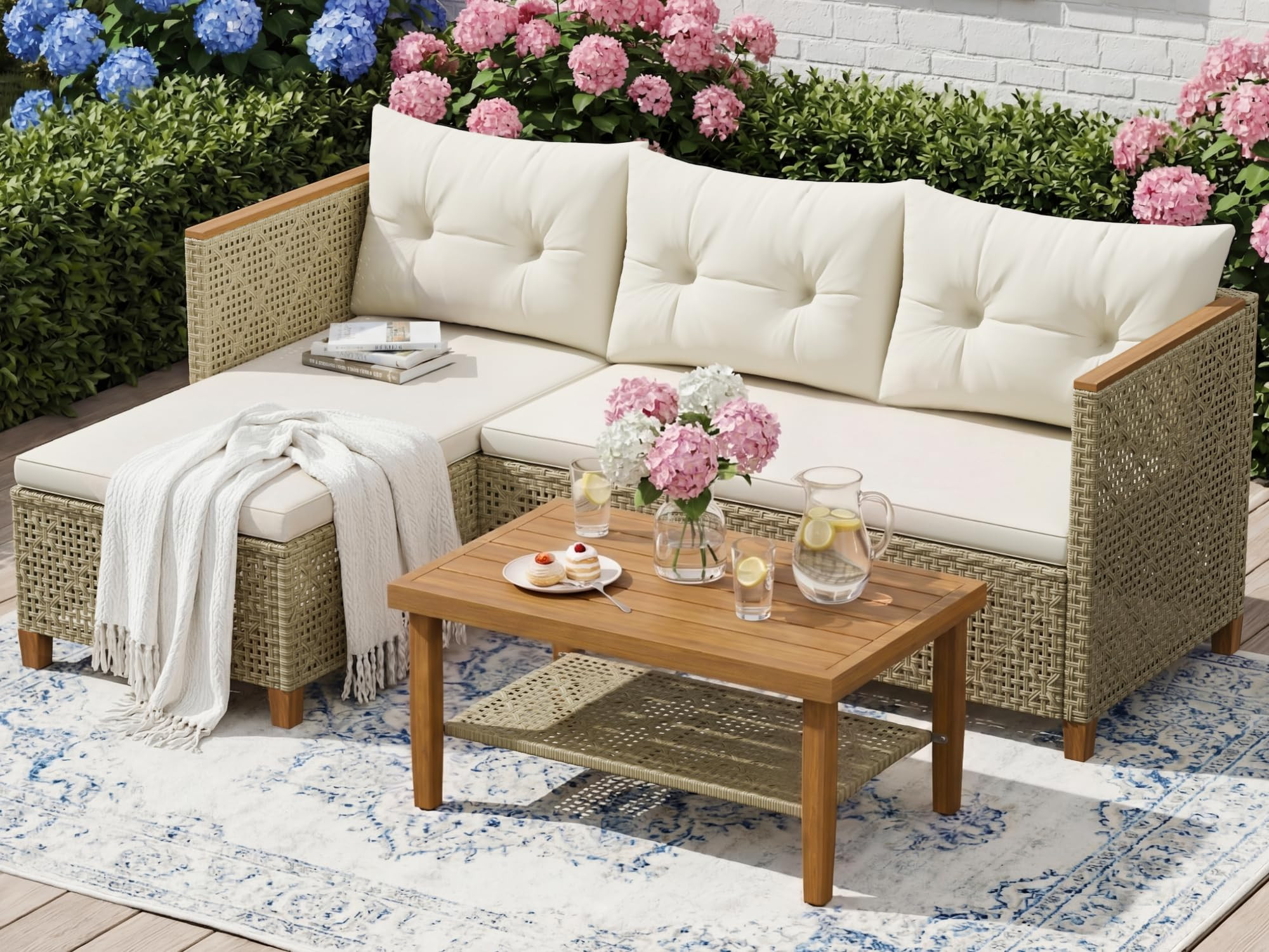 Devoko Wicker Patio Furniture Set, 3 Pieces Outdoor Sofa with Tufted Pillow,PE Rattan Small Secti... | Amazon (US)
