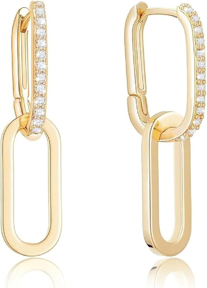 Sylph Small Paperclip Earrings for Women, 18K Gold Plated Trendy Chain Link Earring Dangle, Tiny ... | Amazon (US)